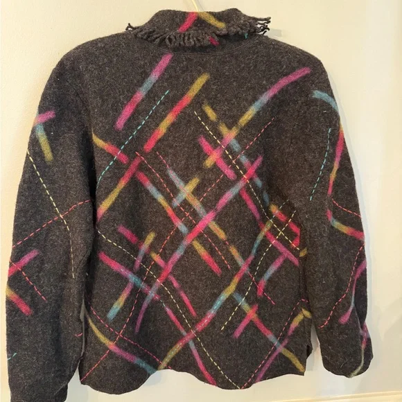 Talbots Jacket – 100% Wool Plaid Button Front – Charcoal Multicolor – Petites L - Picture 6 of 7